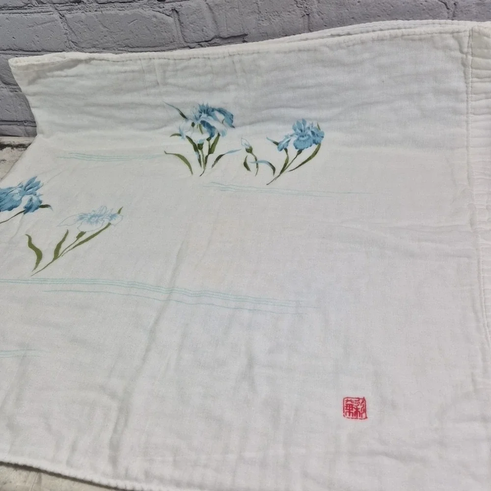 Vintage Floral Table Runner Blue Iris Soft Cotton Chinese Chop 52